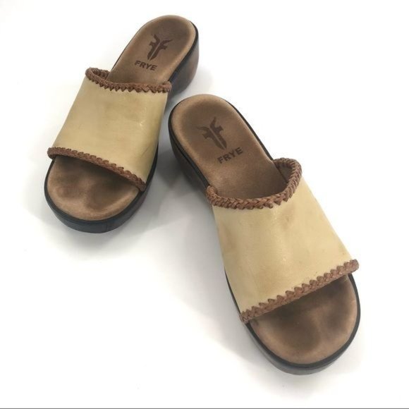 Frye Wooden Boho Platform Clog Sandals Size 7 Boho Casual Hippie Cute Slides - Picture 2 of 7